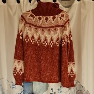 Soft Burgundy and Cream Women's Sweater Oversized